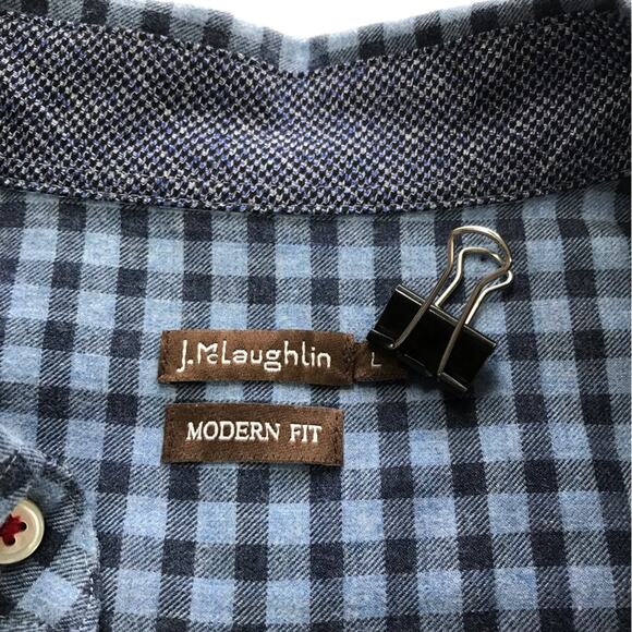 J McLaughlin mens L blue check modern fit long sleeve cotton button down shirt - Picture 3 of 9